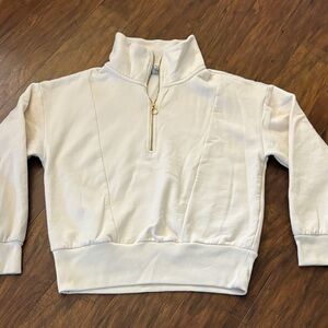 Cream Quarter Zip High-Neck Sweatshirt